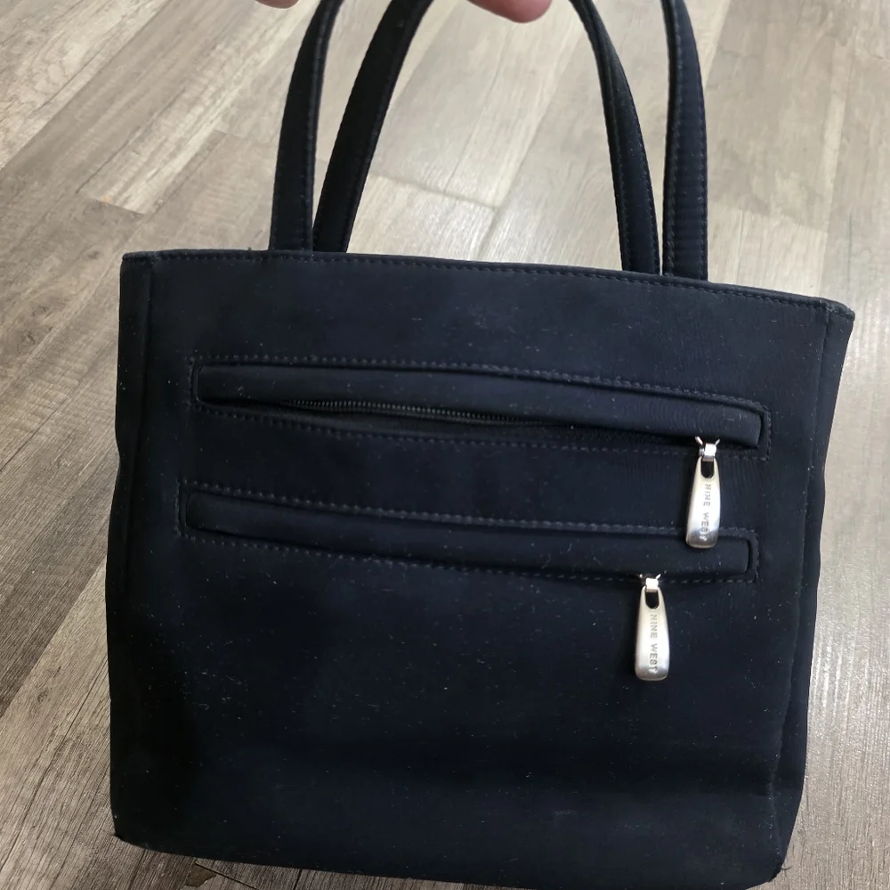 VINTAGE 2000s NINE WEST Black Nylon Satchel Bag Formal Wedding Minimalist 90s